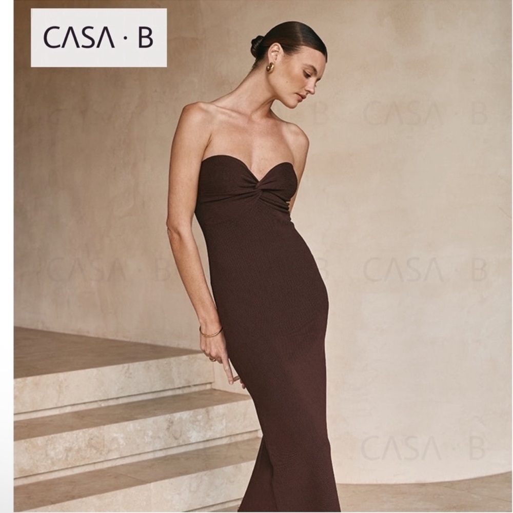 NEW to CASA B💫| Renee Twist-Front Chocolate Brown Knit Maxi Dress